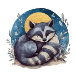 DTF Bügelbild J10 - Tigerlilly EP - Gute Nacht Waschbär (ca. 17 x 17,5cm)