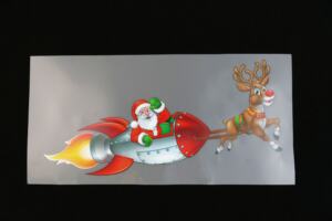 DTF Bügelbild J3 - Weihnachtsmann & Raketenschlitten (ca. 9,5 x 19cm)