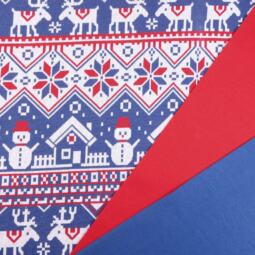 Bio Jacquardjersey - Tigerlilly - Rentier & Schneemann (blau/rot) – Bild 3