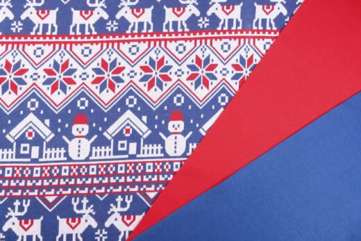 Bio Jacquardjersey - Tigerlilly - Rentier & Schneemann (blau/rot)