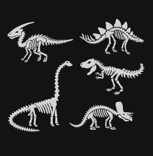 Bügelbild - fünf Dinosaurier Skelette (ca. 35 x 43cm) - Folienauswahl