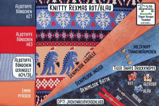 Bio Jacquardjersey - Albstoffe (Hamburger Liebe) - Knitty Rexmas rot/blau