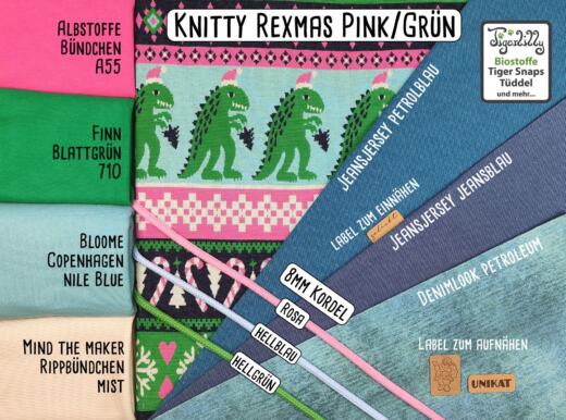 Bio Jacquardjersey - Albstoffe (Hamburger Liebe) - Knitty Rexmas grün/pink