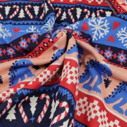 Bio Jacquardjersey - Albstoffe (Hamburger Liebe) - Knitty Rexmas rot/blau – Bild 3