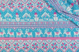 Bio Jacquardjersey - Tigerlilly - Rentier und Schneemann (türkis/pink)