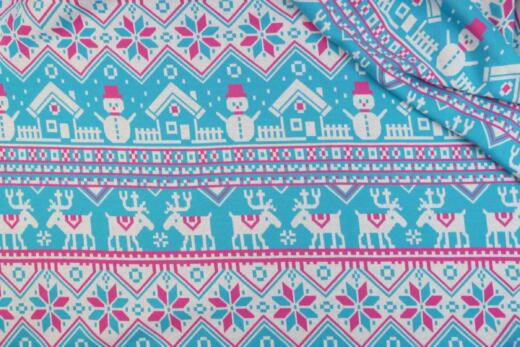 Bio Jacquardjersey - Tigerlilly - Rentier und Schneemann (türkis/pink)