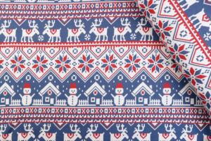 Bio Jacquardjersey - Tigerlilly - Rentier & Schneemann (blau/rot)