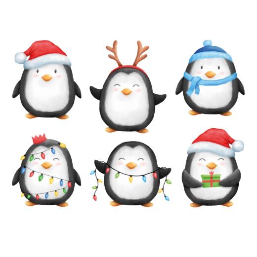DTF Bügelbilder L30 - Tigerlilly EP - Mini Set weihnachtliche Pinguine (ca. 13,5 x 10cm)