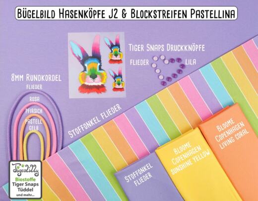 DTF Bügelbilder J2 - 3 Hasenköpfe bunt (ca. 15 x 13,5cm)