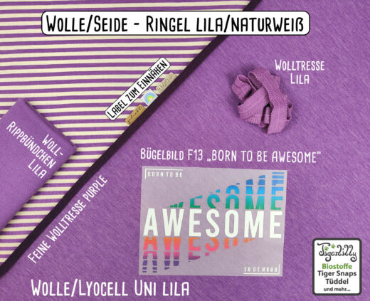 Wolle/Seide Biojersey – Ringel lila/naturweiß