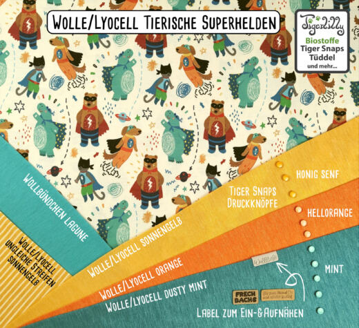 Wolle/Lyocell Biojersey (Interlock) - Tierische Superhelden
