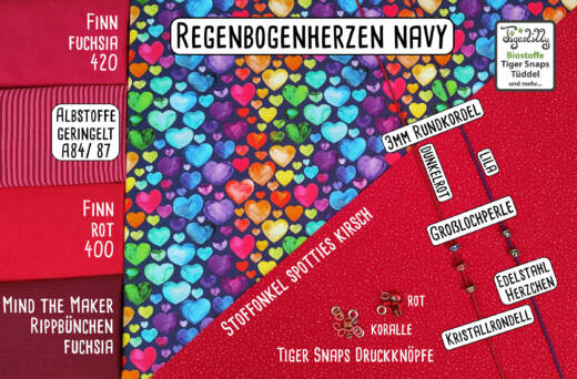 Biojersey (100% Baumwolle) - Tigerlilly EP - Regenbogenherzen navy
