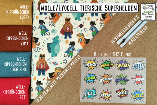 Wolle/Lyocell Biojersey (Interlock) - Tierische Superhelden