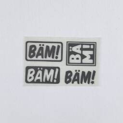 Bügelbilder H9 - schwarz reflektierend - "Bäm!" (ca. 6,5 x 10,5cm)