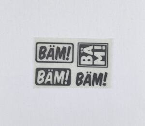 Bügelbilder H9 - schwarz reflektierend - "Bäm!" (ca. 6,5 x 10,5cm)