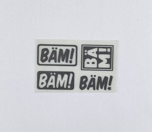 Bügelbilder H9 - schwarz reflektierend - "Bäm!" (ca. 6,5 x 10,5cm)