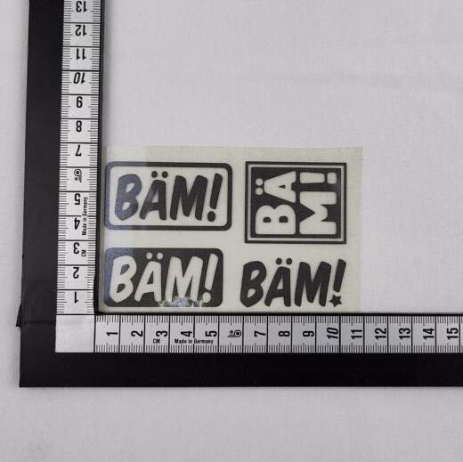 Bügelbilder H9 - schwarz reflektierend - "Bäm!" (ca. 6,5 x 10,5cm)