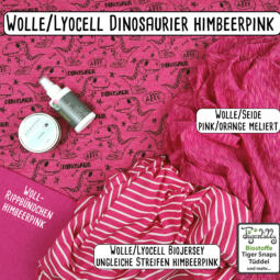 Wolle/Lyocell Biojersey - Dinosaurier himbeerpink – Bild 3