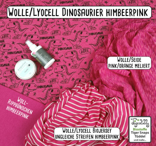 Wolle/Lyocell Biojersey - Dinosaurier himbeerpink