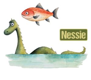 DTF Bügelbilder J1 - Nessie & Fisch (ca. 14 x 18,5cm)