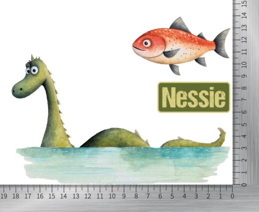 DTF Bügelbilder J1 - Nessie & Fisch (ca. 14 x 18,5cm)