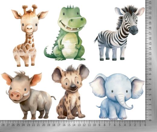 DTF Bügelbilder X5 - Safari Babys (ca. 23 x 28,5cm)