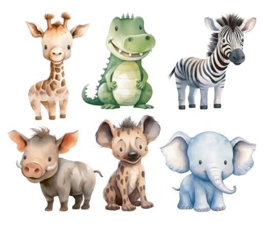 DTF Bügelbilder X5 - Safari Babys (ca. 23 x 28,5cm)