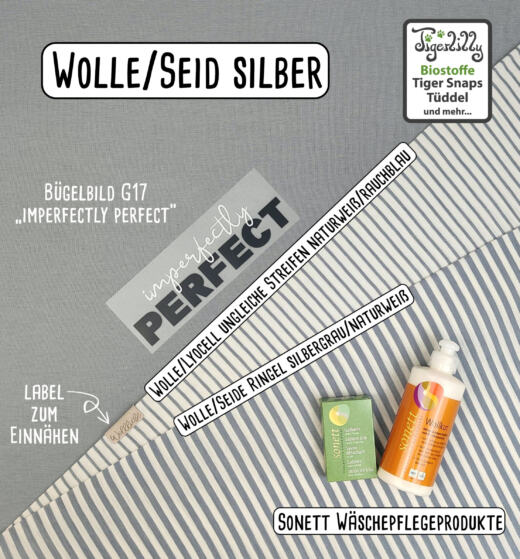 Wolle/Seide Biojersey - Ringel silbergrau/naturweiß