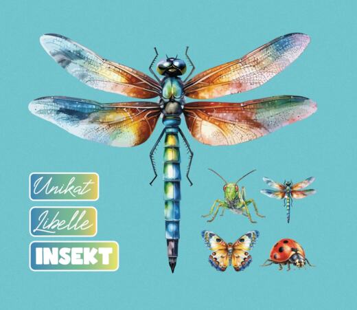 DTF Bügelbilder F10 - Libelle & Insekten (ca. 18 x 22cm)