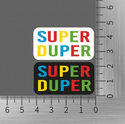DTF Bügelbilder I16 - Label "SUPER DUPER" 2 Stück (ca. 4,5 x 5cm)