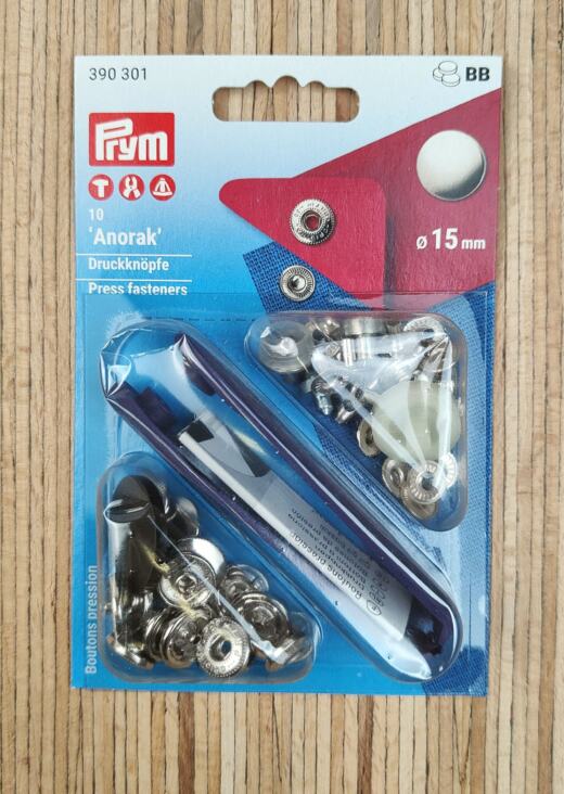 10 Prym Druckknöpfe Anorak (Ø 15mm) inkl. Werkzeug - silber (390 301)