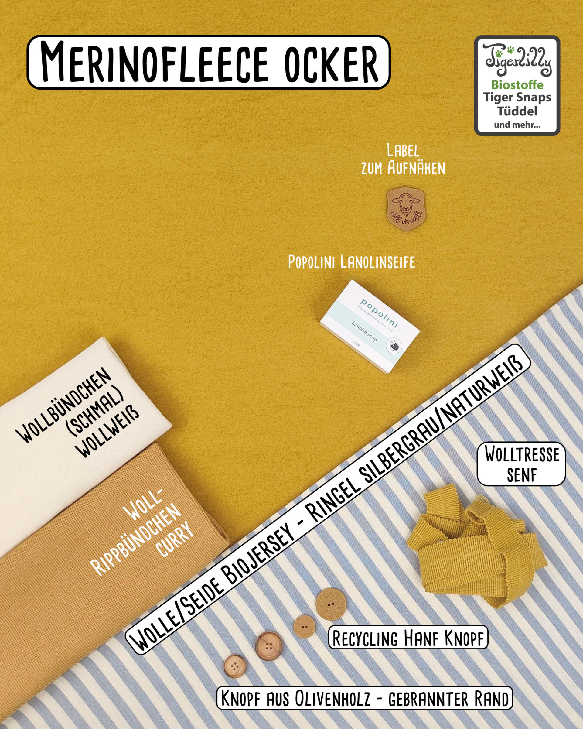 Merinofleece ocker und WS ringel silber weiß