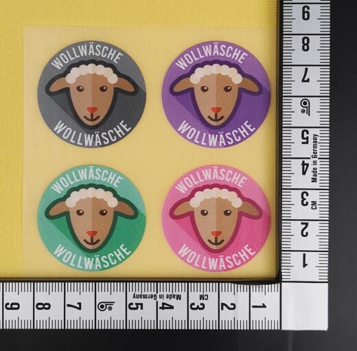 DTF Bügelbilder G21 - Label "Wollwäsche" grau/mint/lila/pink (ca. 8 x 8cm)