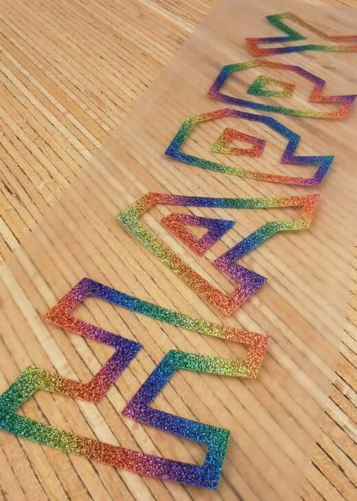 Bügelbild - „HAPPY“ (ca. 19 x 4,5cm) - Folienauswahl