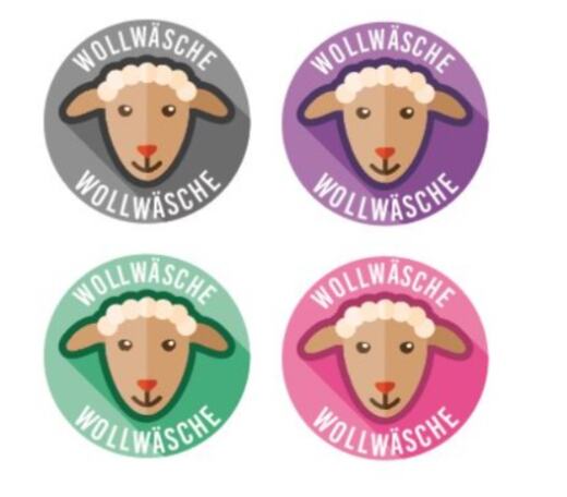 DTF Bügelbilder G21 - Label "Wollwäsche" grau/mint/lila/pink (ca. 8 x 8cm)
