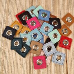 2 Kunstleder-Patches viereckig mit 8mm Ösen - verschiedene Farben