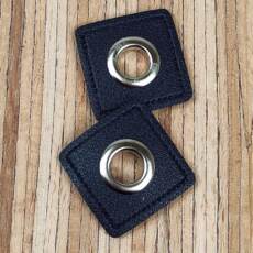 B-Ware: 2 Kunstleder-Patches viereckig mit 8mm Ösen - navy
