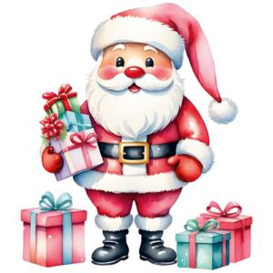DTF Bügelbild H19 - Weihnachtsmann mit Geschenken (ca. 15,5 x 13,5cm)