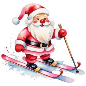 DTF Bügelbild G4 - Skifahrender Weihnachtsmann (ca. 14 x 14,5cm)