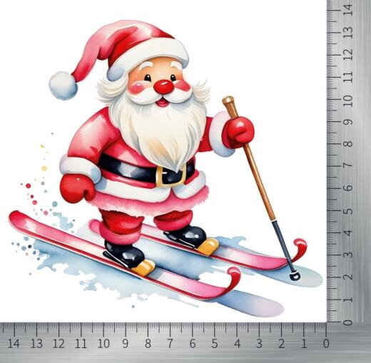 DTF Bügelbild G4 - Skifahrender Weihnachtsmann (ca. 14 x 14,5cm)