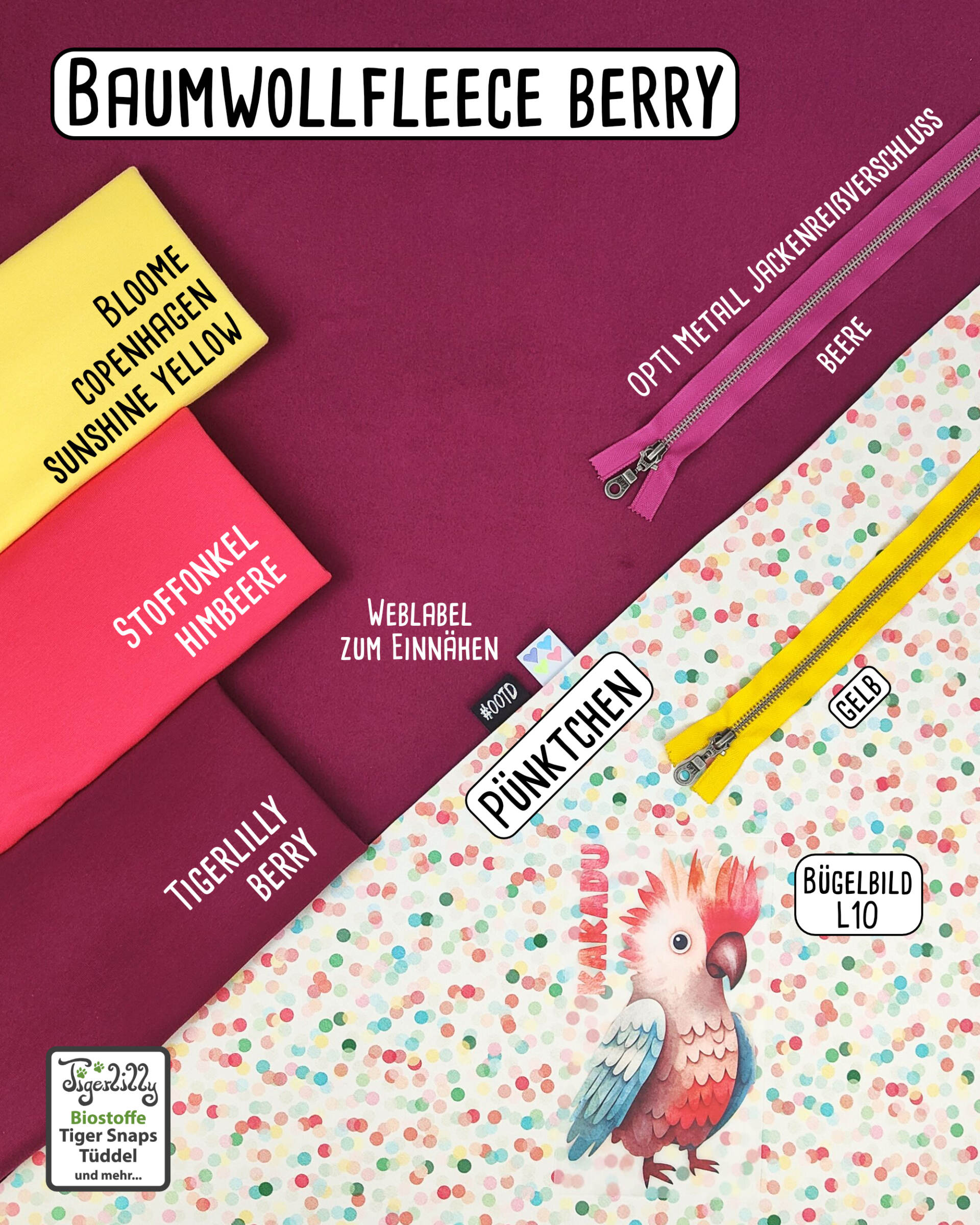 Baumwollfleece berry mit pünktchne Baumwollfleece berry mit pünktchne