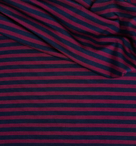 Wolle/Seide Biojersey - Ringel berry/navy