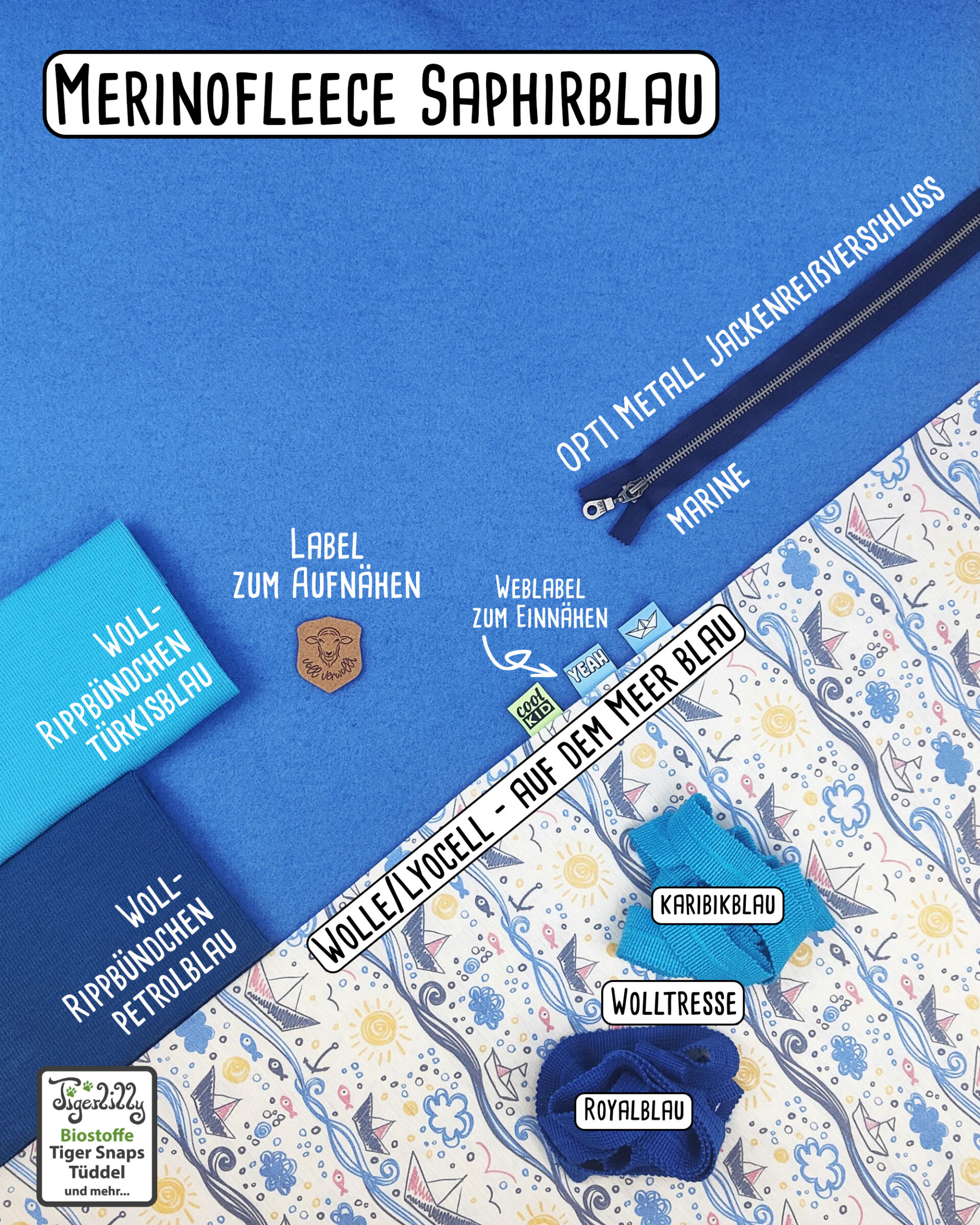 Merinofleece Saphirblau und auf dem meer