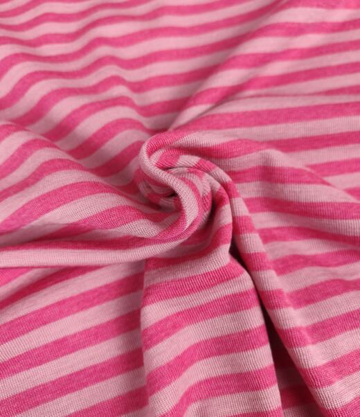 Wolle/Seide Biojersey – Ringel himbeerpink/altrosa