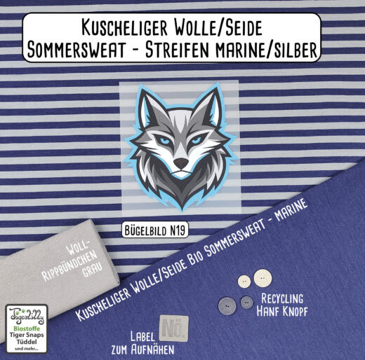 Kuscheliger Wolle/Seide Bio Sommersweat - Streifen marine/silber