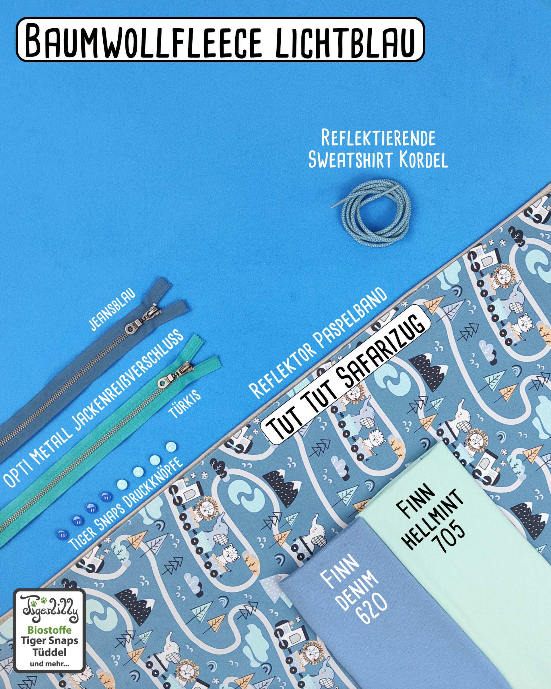 Baumwollfleece lichtblau und Tut tut