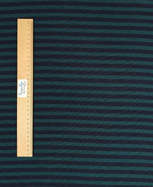 Wolle/Seide Biojersey - Ringel petrolgrün/navy