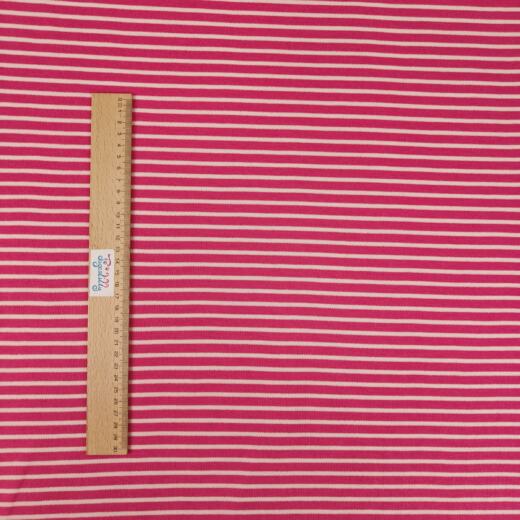 Bio Wolljersey (Interlock, sehr kuschelig) - ungleiche Streifen himbeerpink