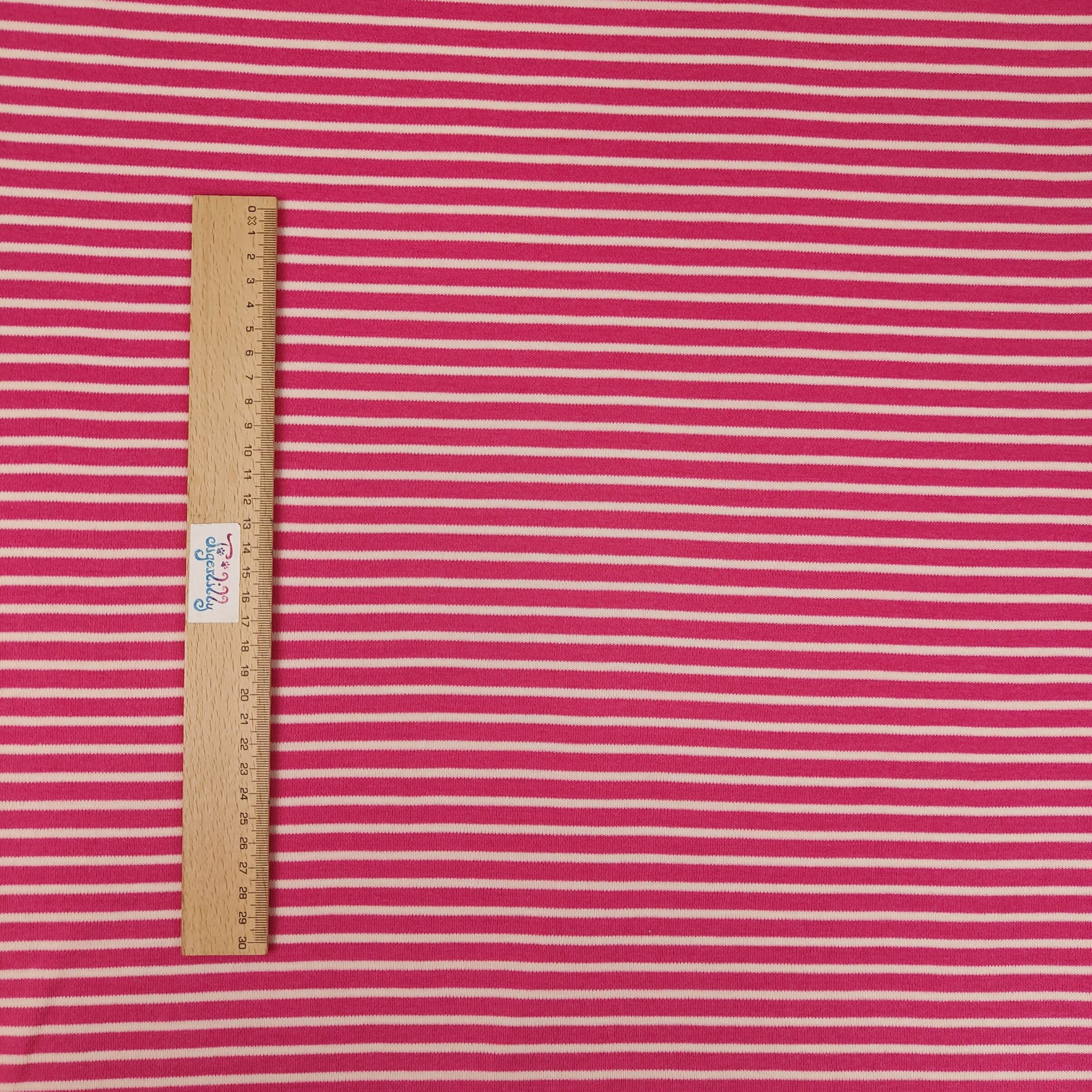 Bio Wolljersey (Interlock, sehr kuschelig) - ungleiche Streifen himbeerpink – Bild 2