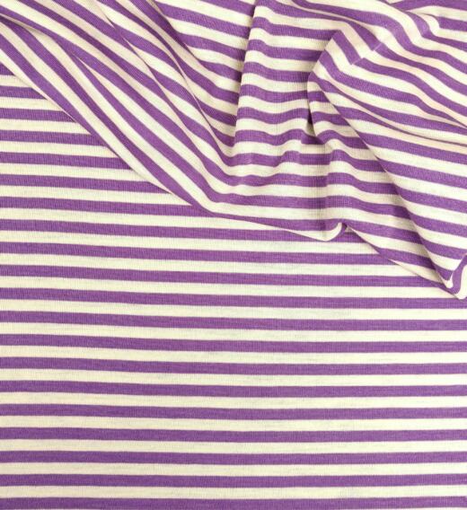 Wolle/Seide Biojersey – Ringel lila/naturweiß
